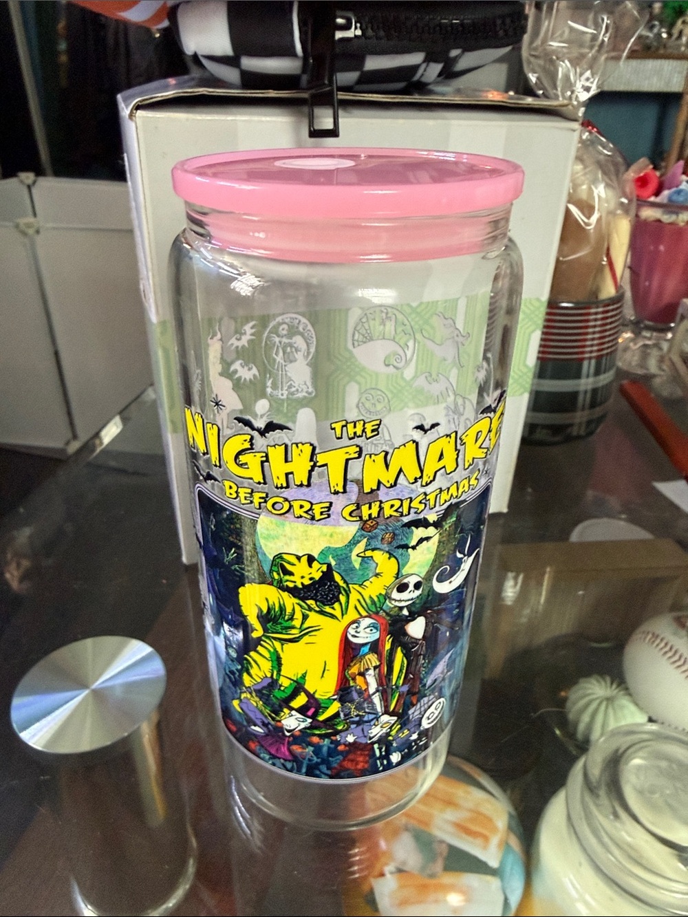The Nightmare Before Christmas Acrylic Pink Lid Glass